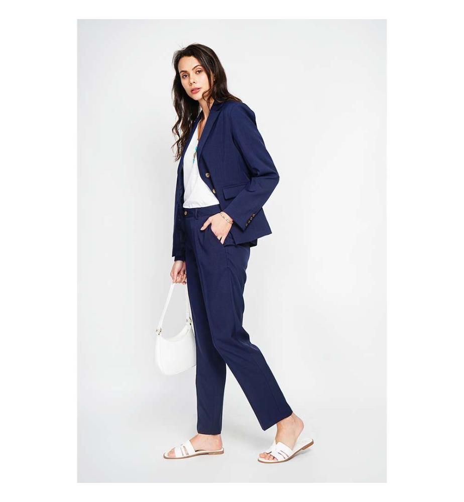 Veste avec col à revers, poches à rabat sur le devant et manches longues - Bleu marine