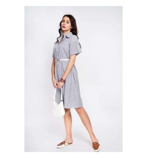 Robe chemise longue rayée à manches courtes et boutonnée - Noir