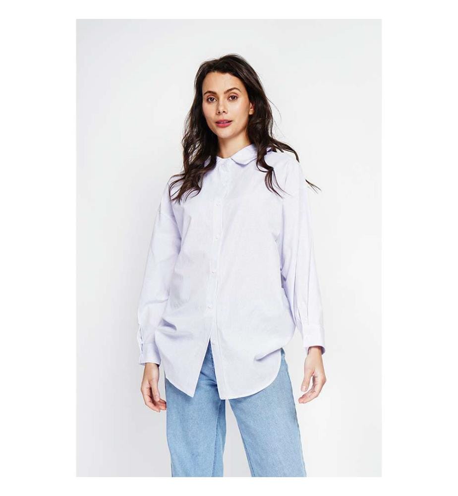 Tunique Col Chemise Boutonnée Au Dos Et Poignet À Manches Longueur - Lilas