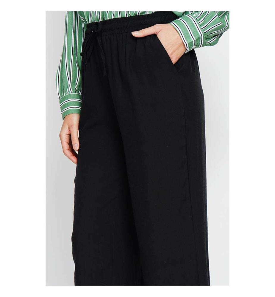 Pantalon Taille Haute Avec Cordons De Serrage Avec Poches - Noir