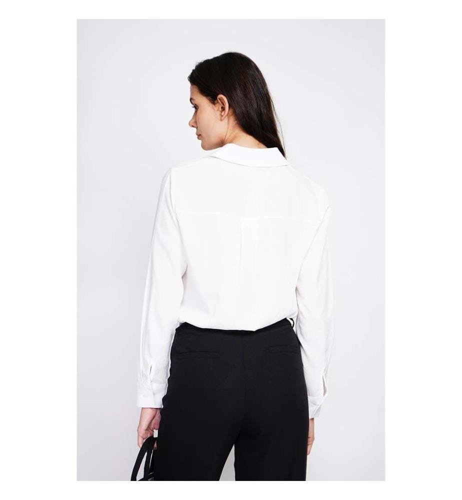 Chemise Col Classique,Coupe Droite Boutons En Nacre À Manches Longues - Blanc