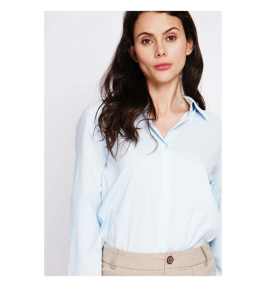 Chemise Col Classique,Coupe Droite Boutons En Nacre À Manches Longues - Ciel