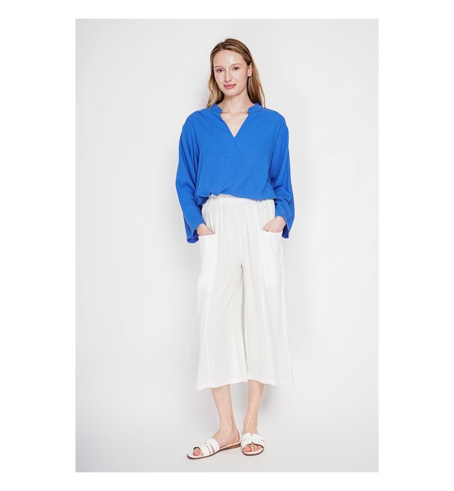 Camicetta con maniche corte e scollo a V in stile polo - Azzurro