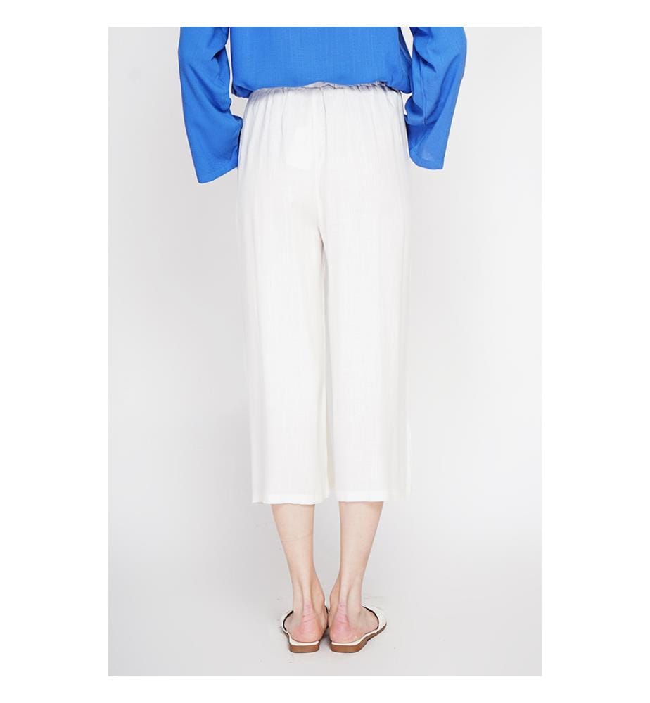 Pantaloni a vita alta a gamba larga con tasche frontali - Bianco