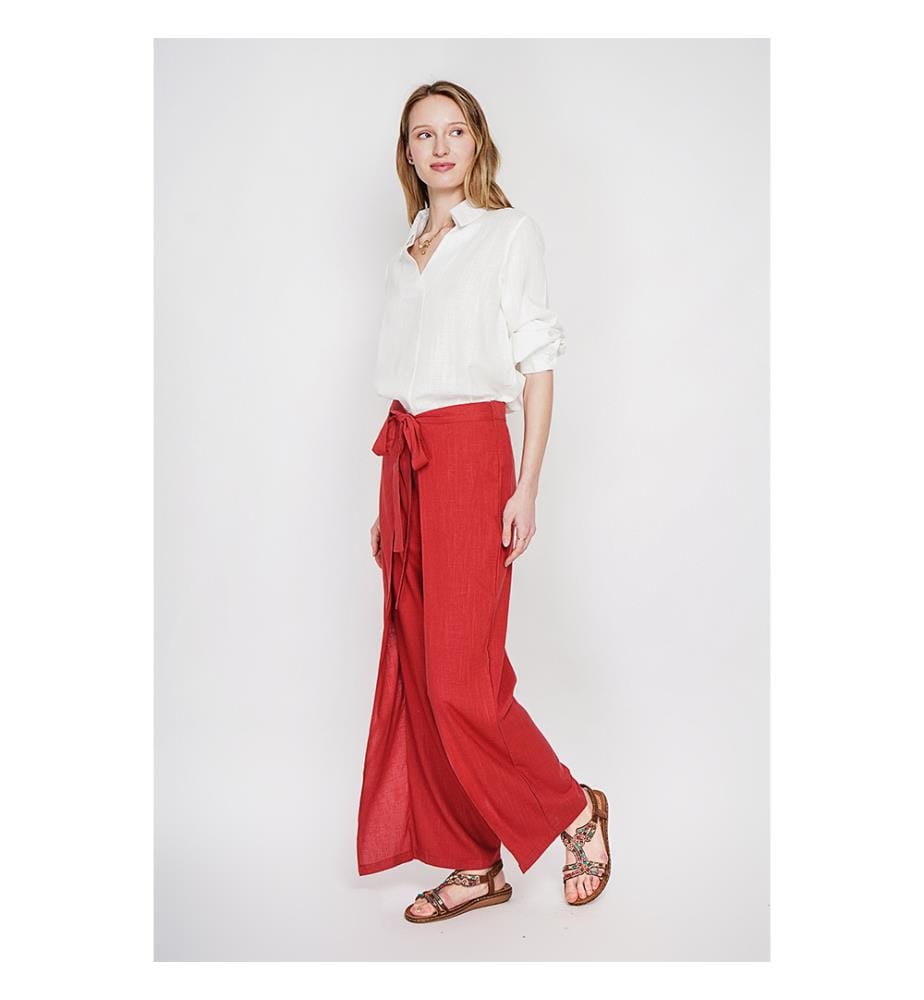 Blouse col chemise évasée à manche longueur - Blanc