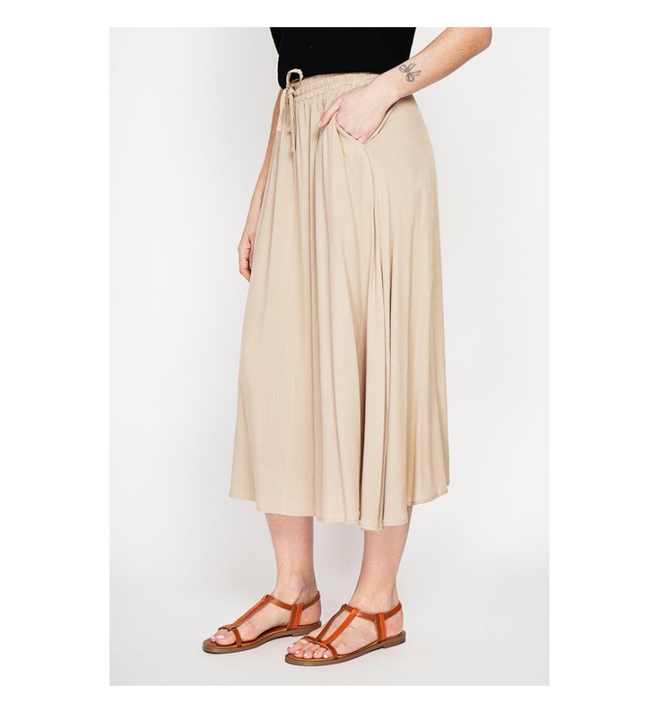 Jupe longue taille élastiquée poches latérale  - Camel