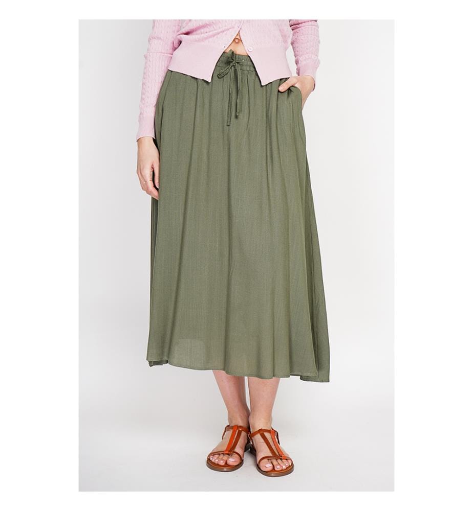 Jupe longue taille élastiquée poches latérale  - Kaki 