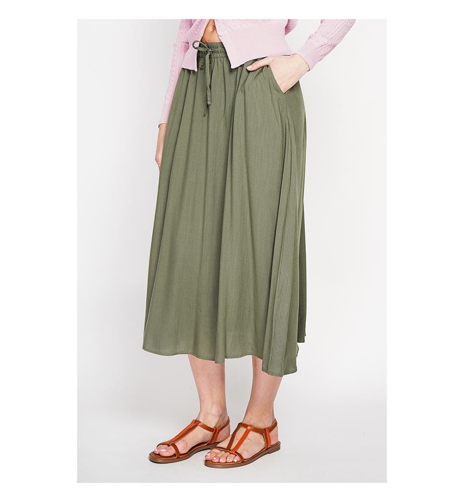 Jupe longue taille élastiquée poches latérale  - Kaki 