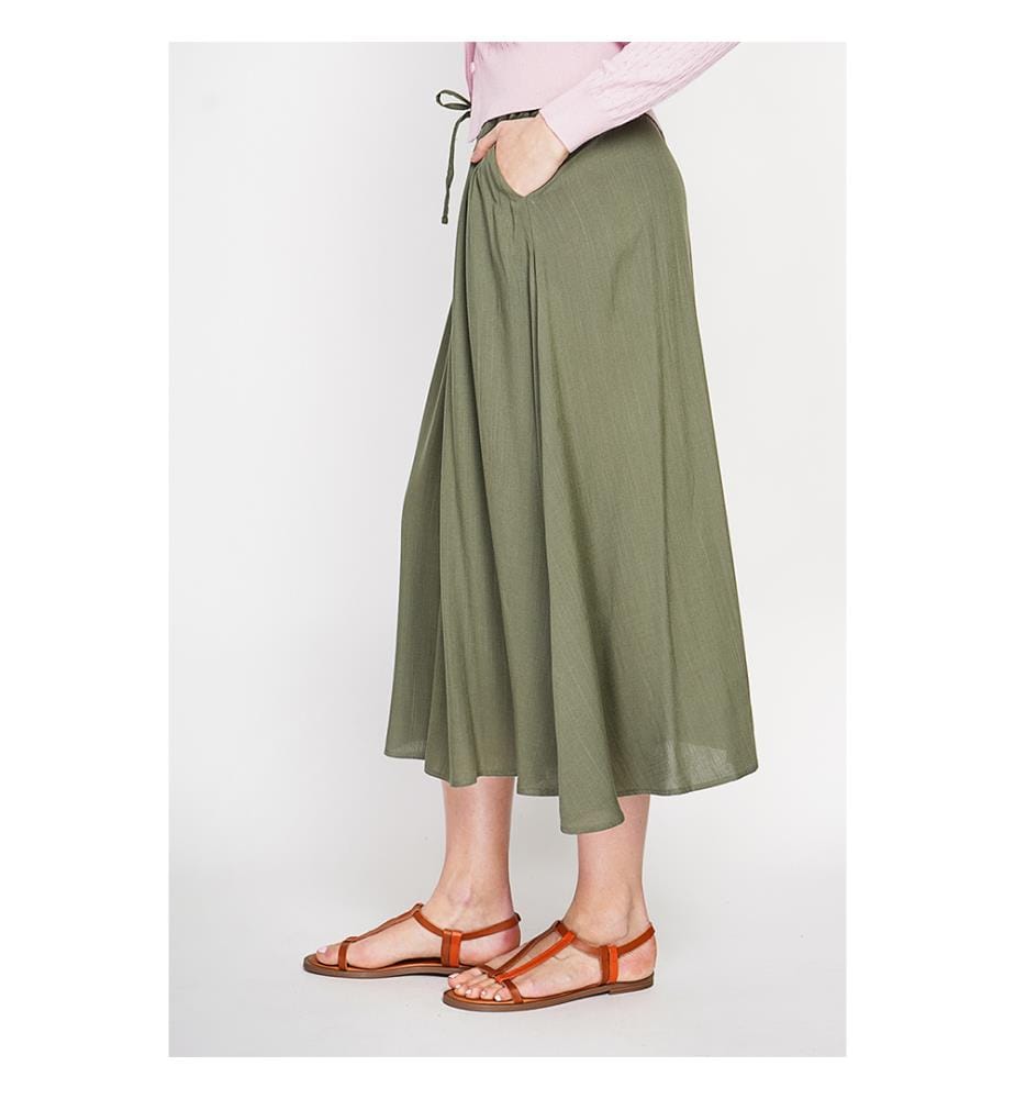 Jupe longue taille élastiquée poches latérale  - Kaki 