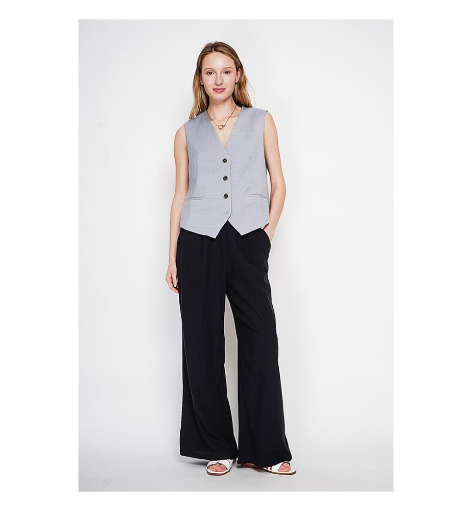 Gilet de costume court sans manches en lin doublé - Gris Perle