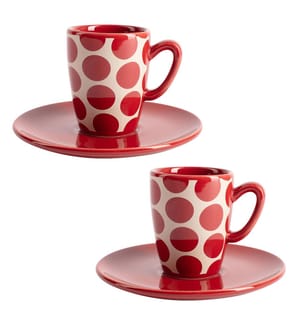 Lot de 4 Tasses à Café avec Soucoupes 75 ml - Rouge