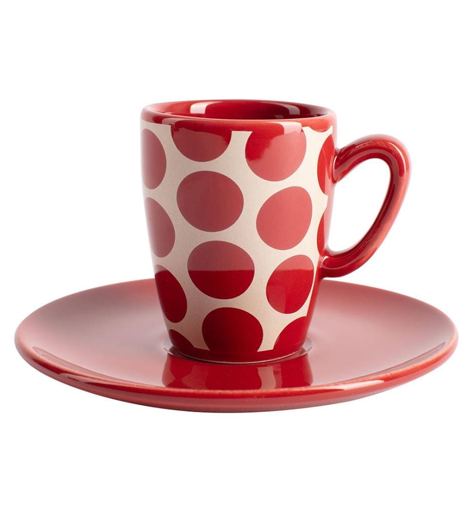 Lot de 4 Tasses à Café avec Soucoupes 75 ml - Rouge