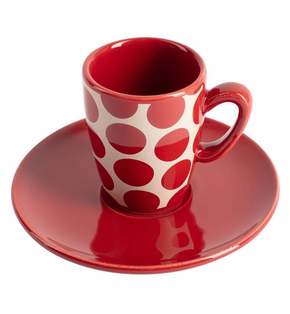 Lot de 4 Tasses à Café avec Soucoupes 75 ml - Rouge