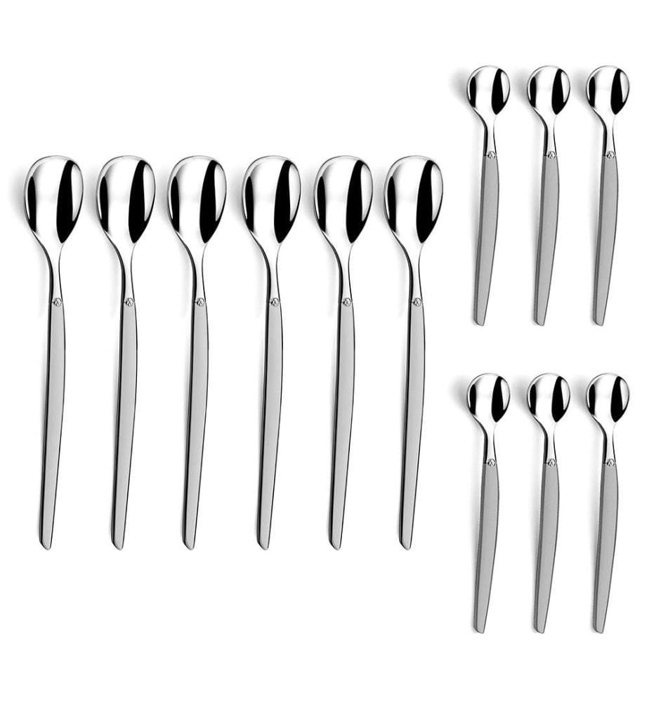 Set of 6 espresso spoons + 6 Jet Satin long-drink spoons