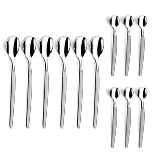 Lot de 6 Cuillères expresso + 6 Cuillères long drink Jet Satin