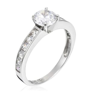 Bague Brillant - Or Blanc 375/1000 et Zirconium