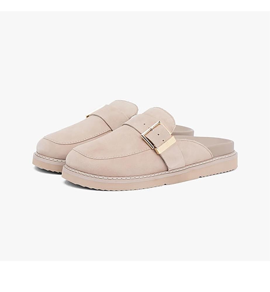 Mules en daim à boucle à monogramme TH - Coastal Taupe
