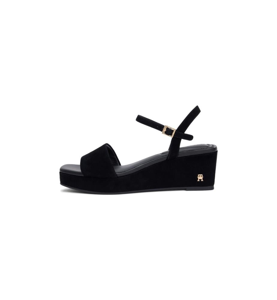 Sandales compensées en daim à monogramme TH - Noir