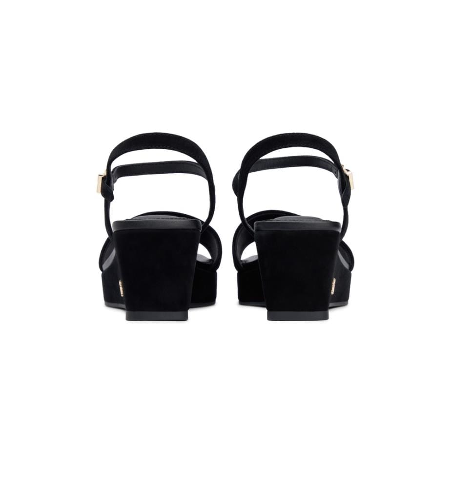 Sandales compensées en daim à monogramme TH - Noir