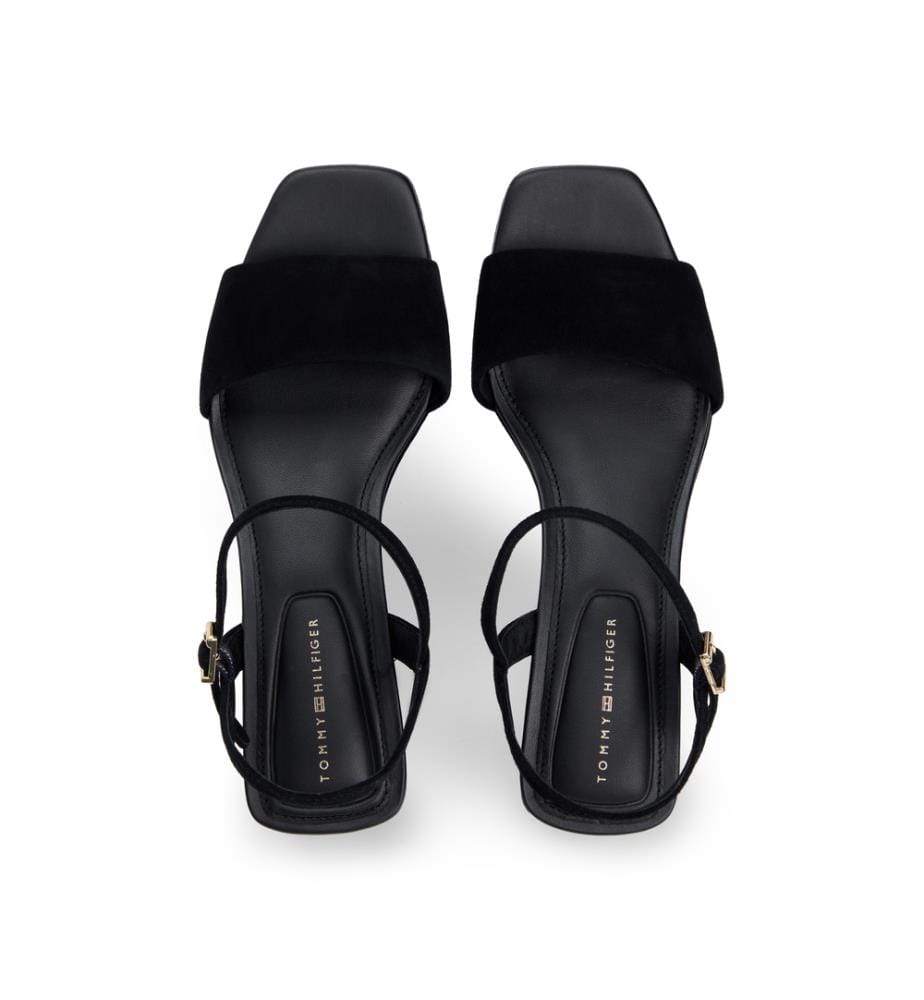 Sandales compensées en daim à monogramme TH - Noir