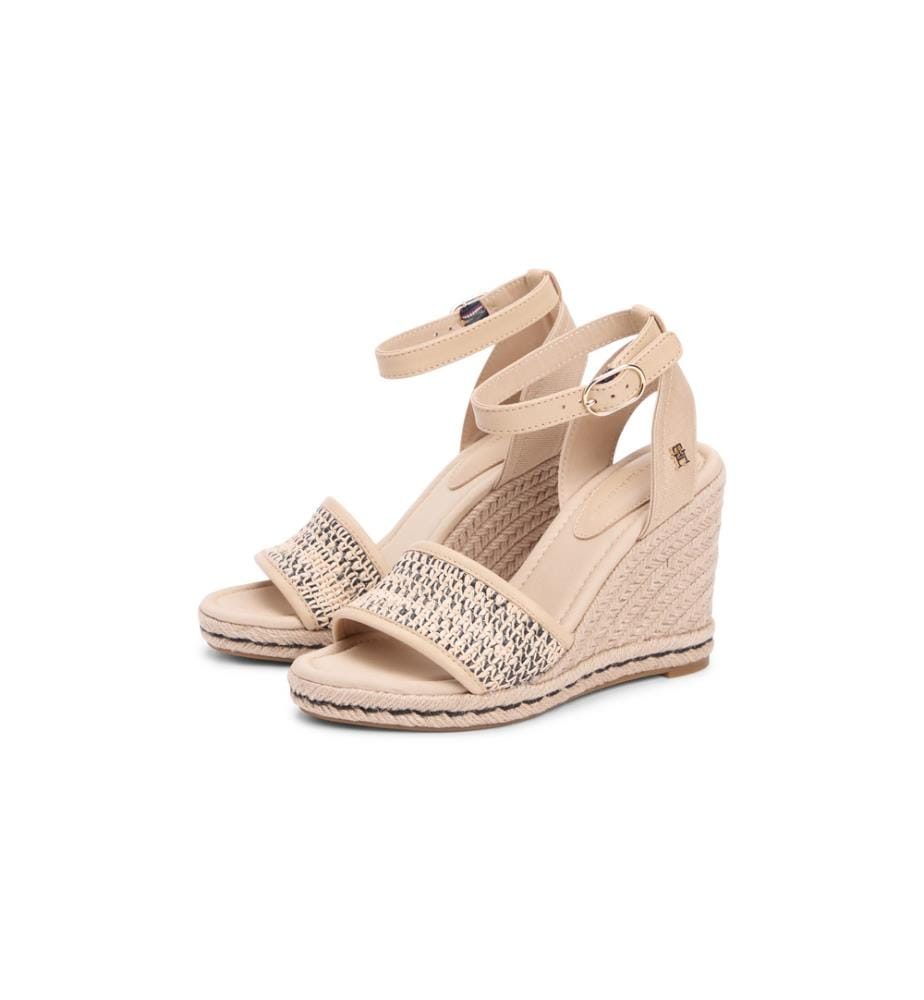 Espadrilles en Raphia à Talon Haut Compensé - Beige