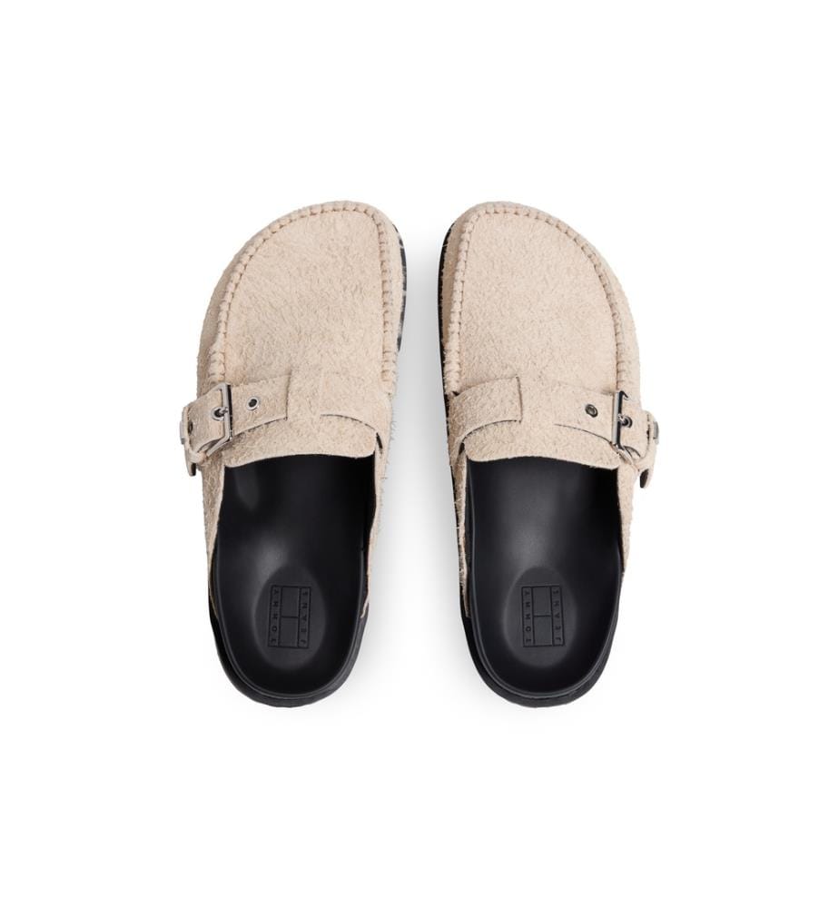 Mules en Daim Texturé à Boucle - Beige