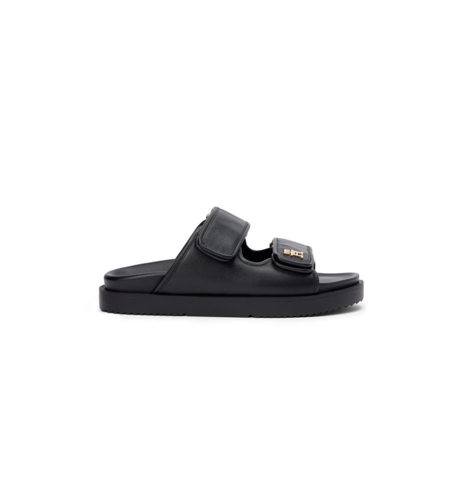 Ledersandalen mit doppeltem Riemen und Monogramm - Schwarz
