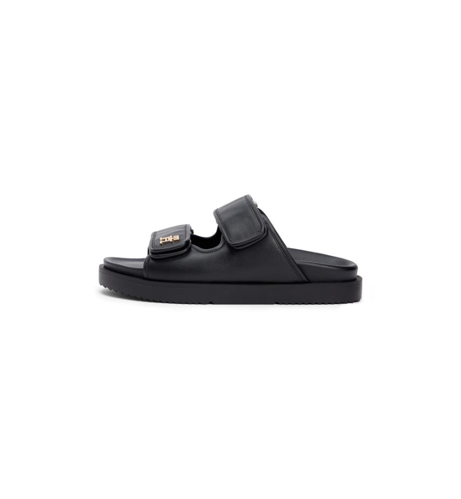 Ledersandalen mit doppeltem Riemen und Monogramm - Schwarz