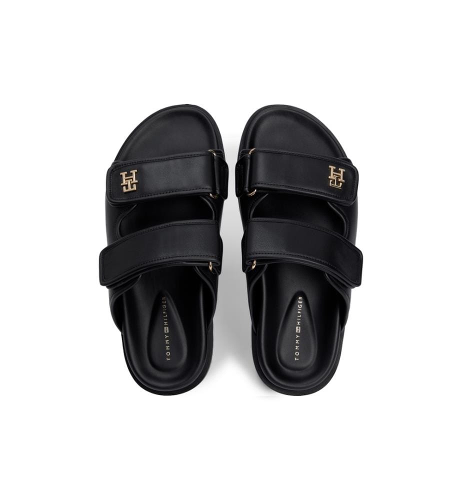 Ledersandalen mit doppeltem Riemen und Monogramm - Schwarz