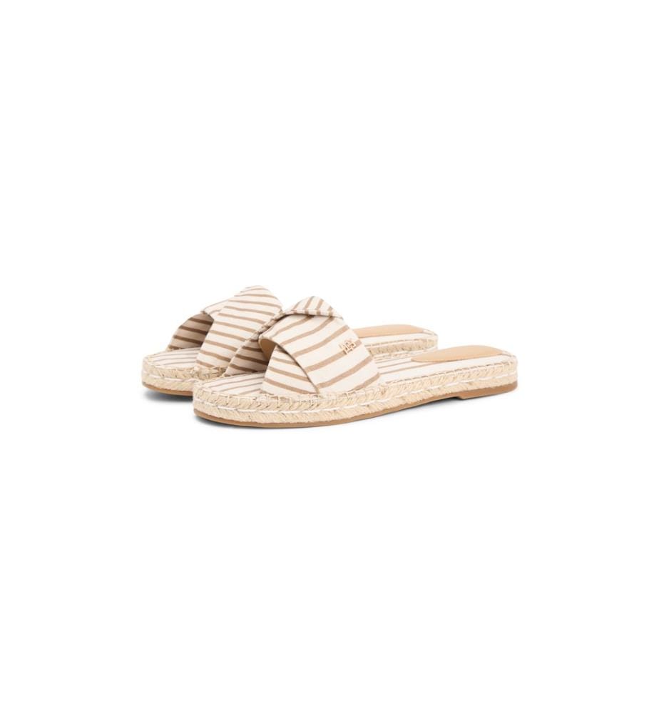 Mules Espadrilles à Rayures - Blanc et Beige