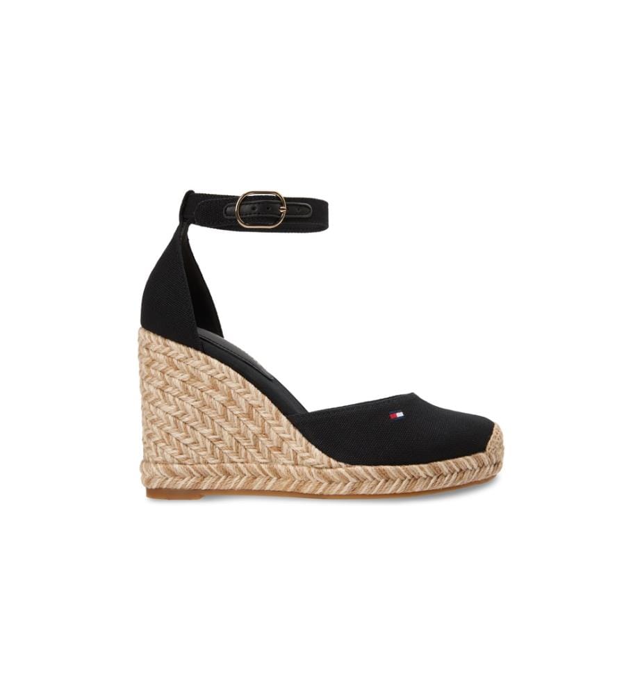 Canvas-Espadrilles mit hohem Keilabsatz - Schwarz