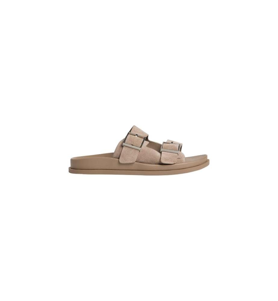 Doppel-Riemchensandalen aus Wildleder - desert taupe