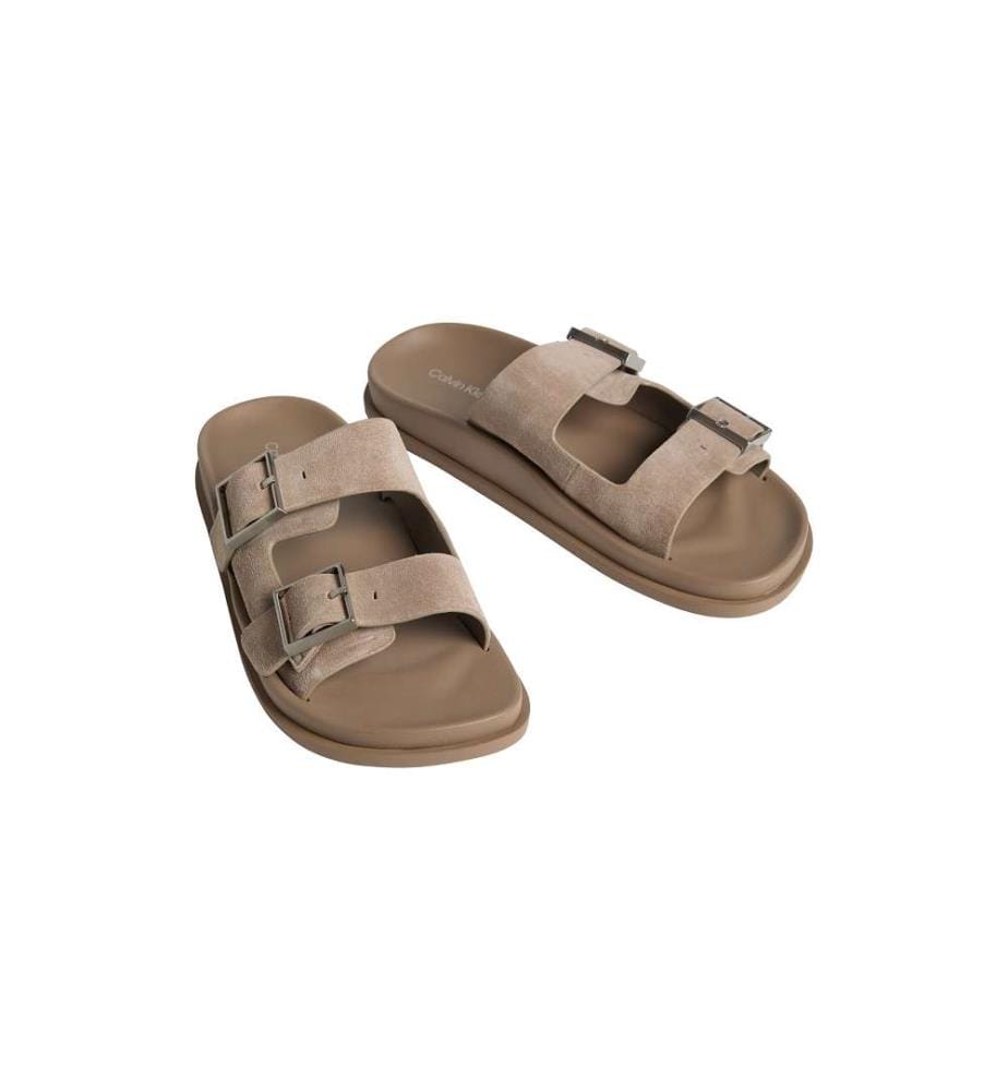 Doppel-Riemchensandalen aus Wildleder - desert taupe