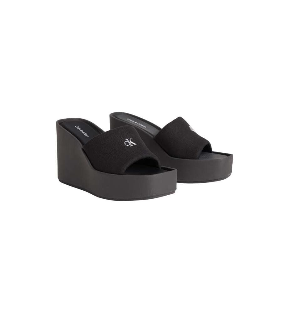 Sandales Talon Compensé Plateforme Toile - triple black