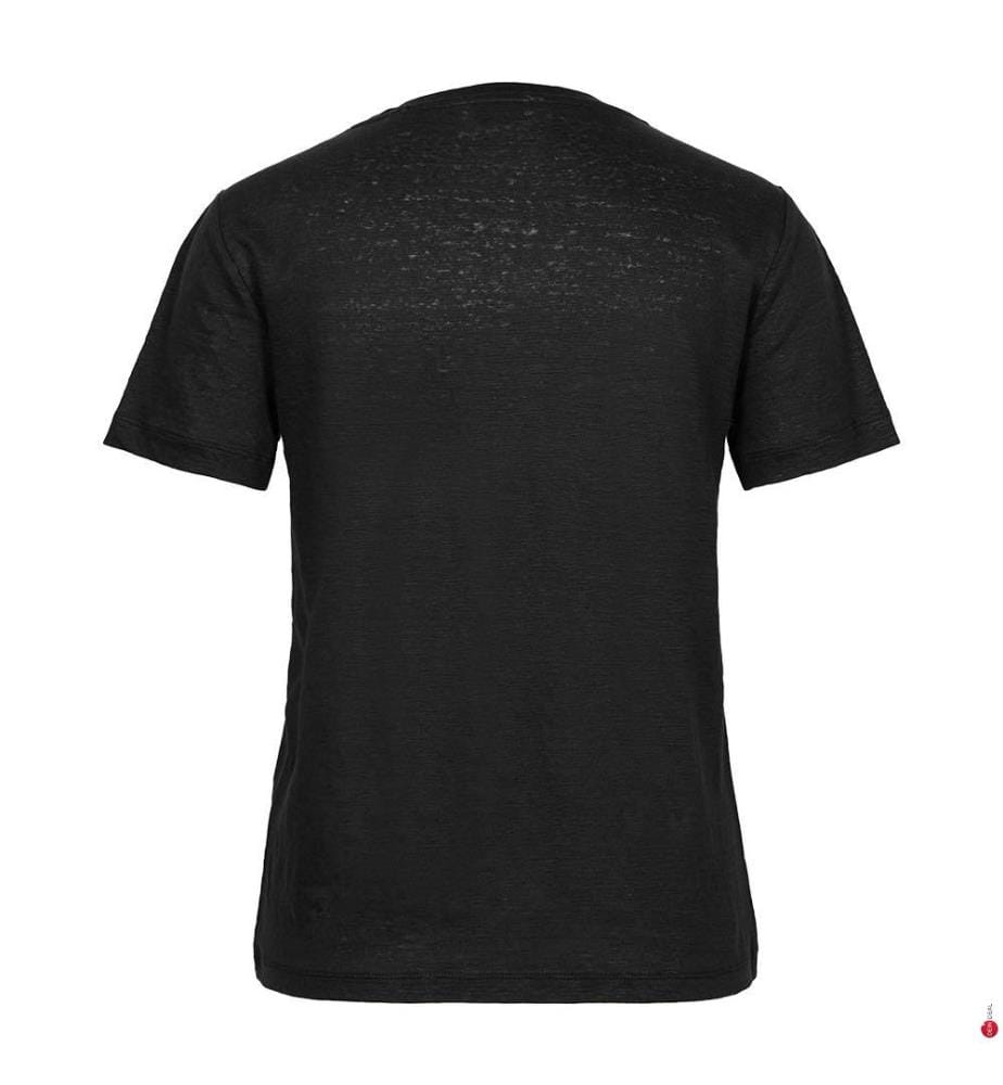 Regular Fit Leinen T-Shirt mit V-Ausschnitt - Schwarz