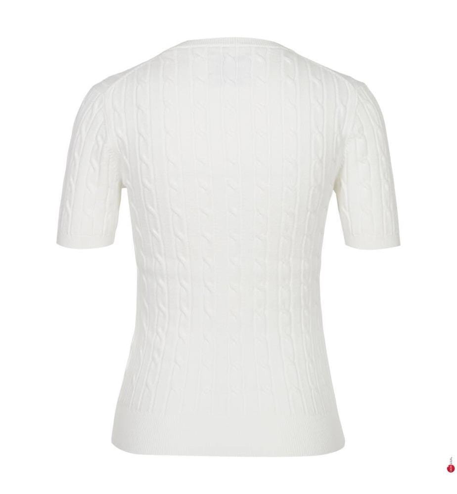 T-Shirt aus dehnbarer Baumwolle mit C-Ausschnitt - Eierschale