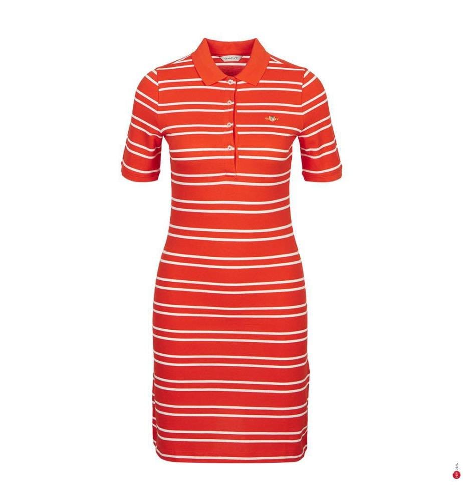 Piqué-Polokleid mit Streifen - Orange Rot