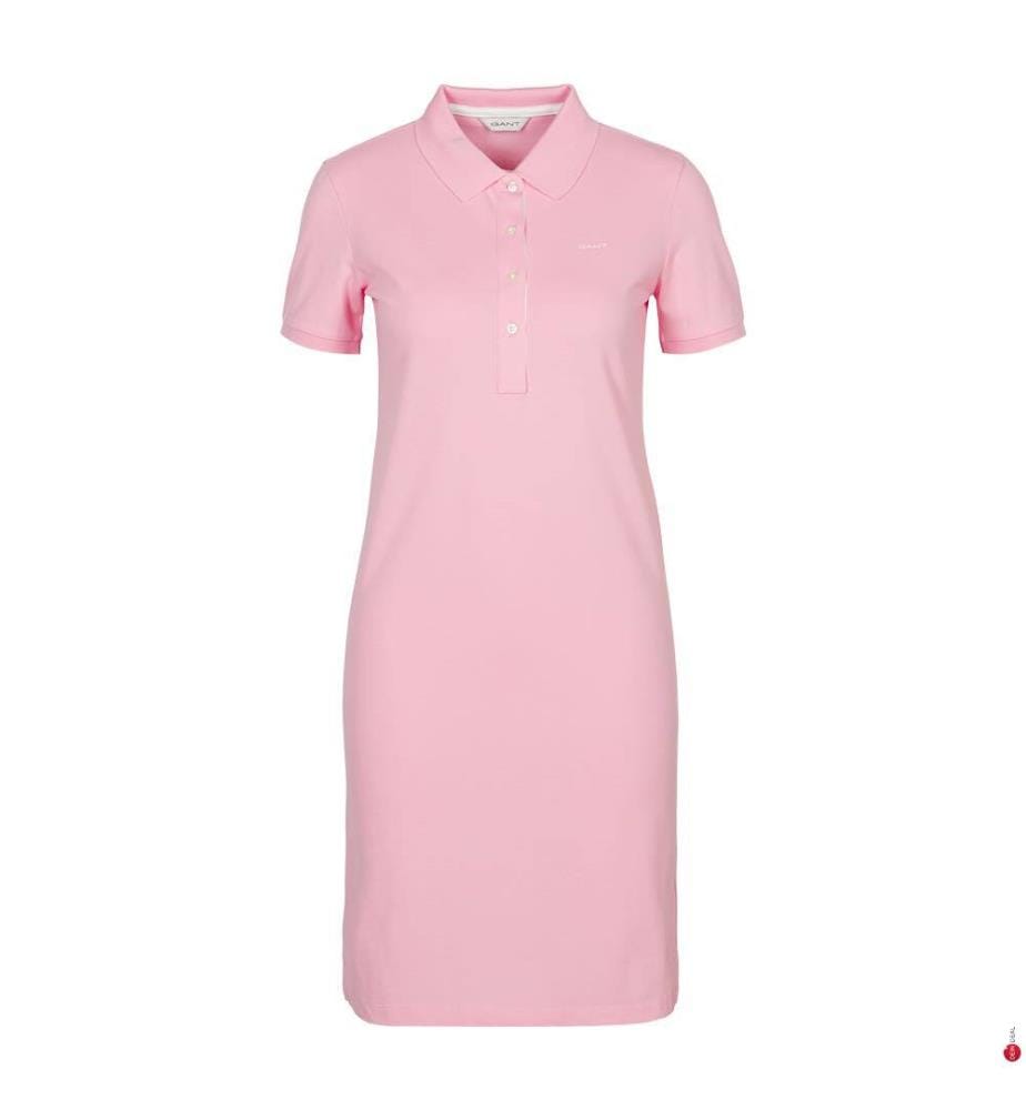 Piqué-Polokleid mit Kontrastkragen - Geranienrosa