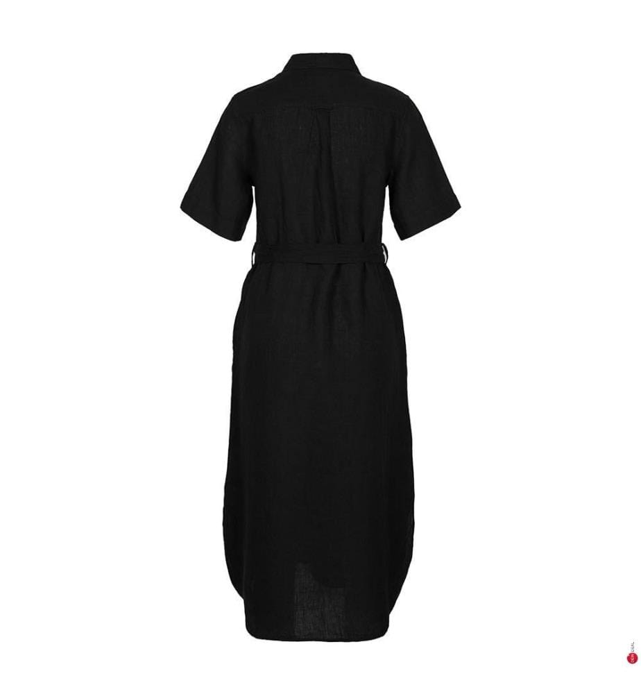 Hemdblusenkleid aus Leinen Regular Fit - Schwarz