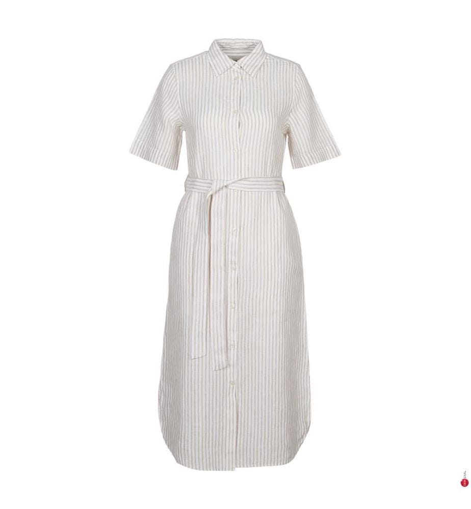 Gestreiftes Hemdblusenkleid aus Leinen Regular Fit - Trockener Sand