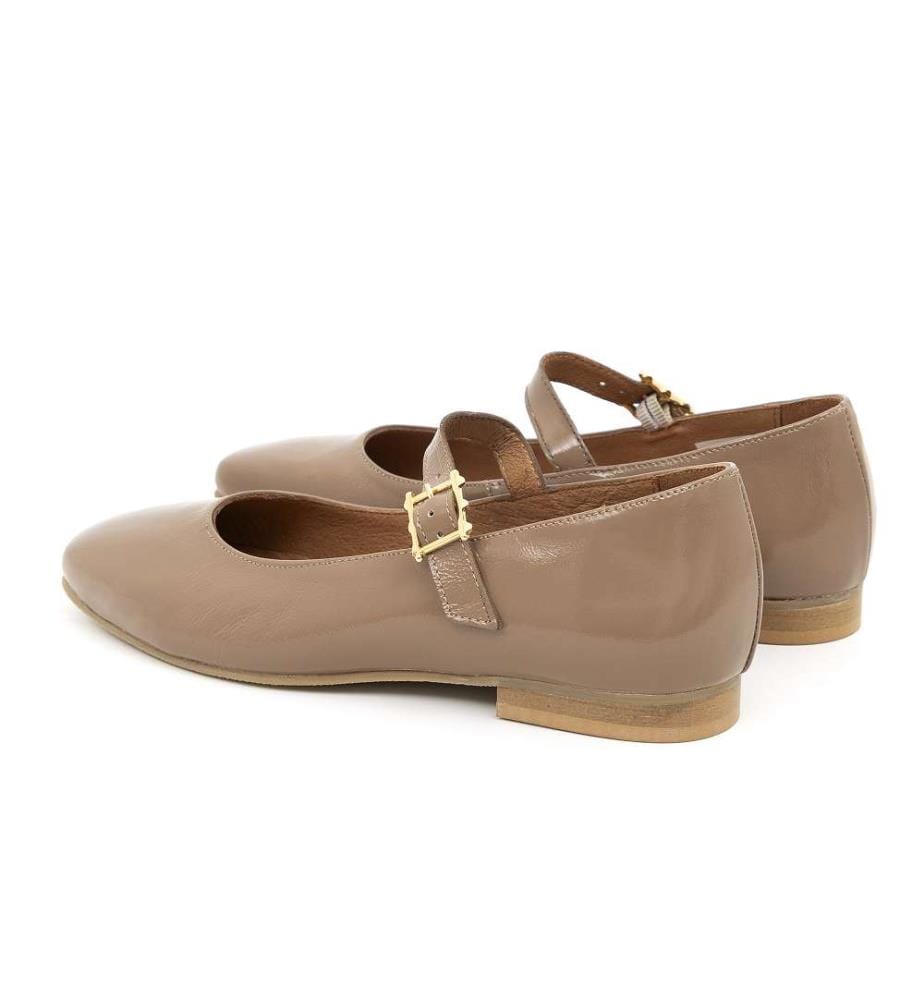 Leder-Ballett-Flachmann - Beige