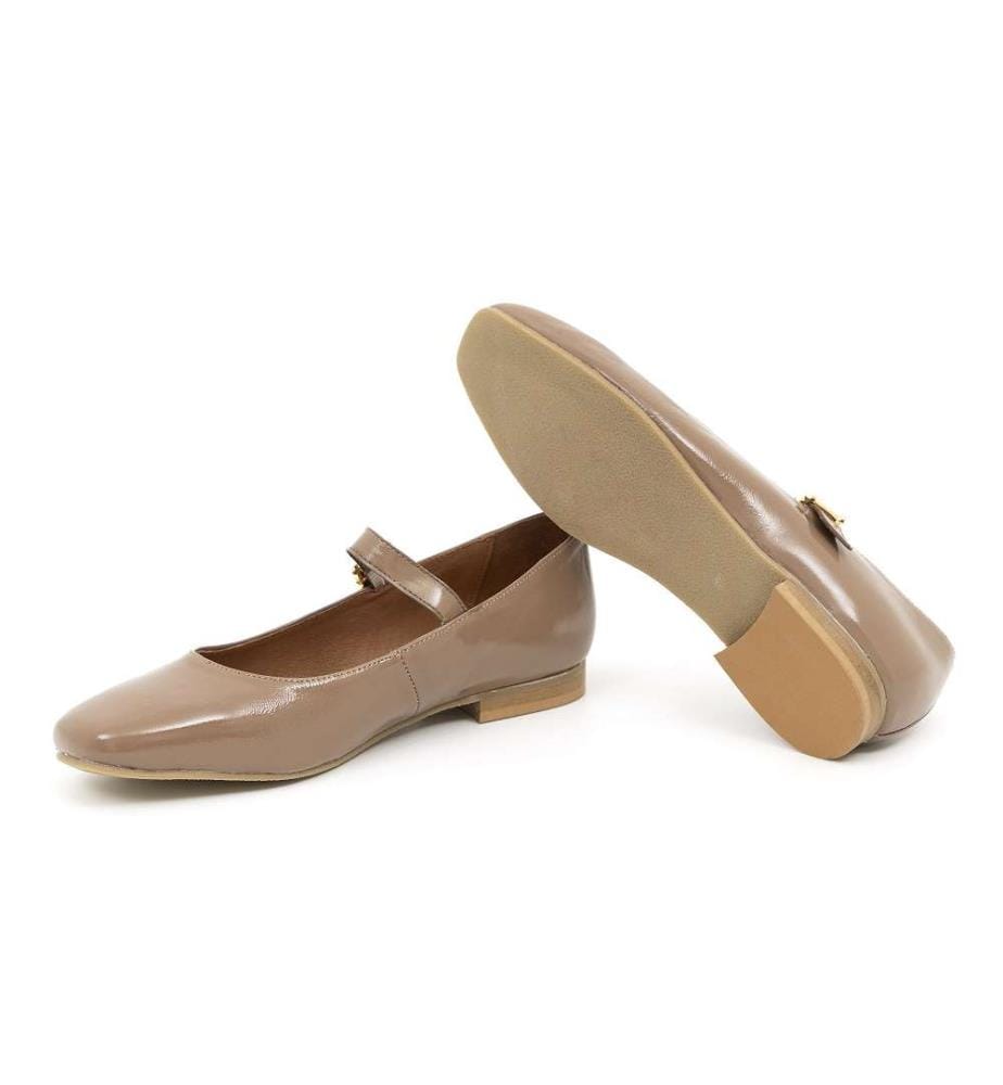 Leder-Ballett-Flachmann - Beige
