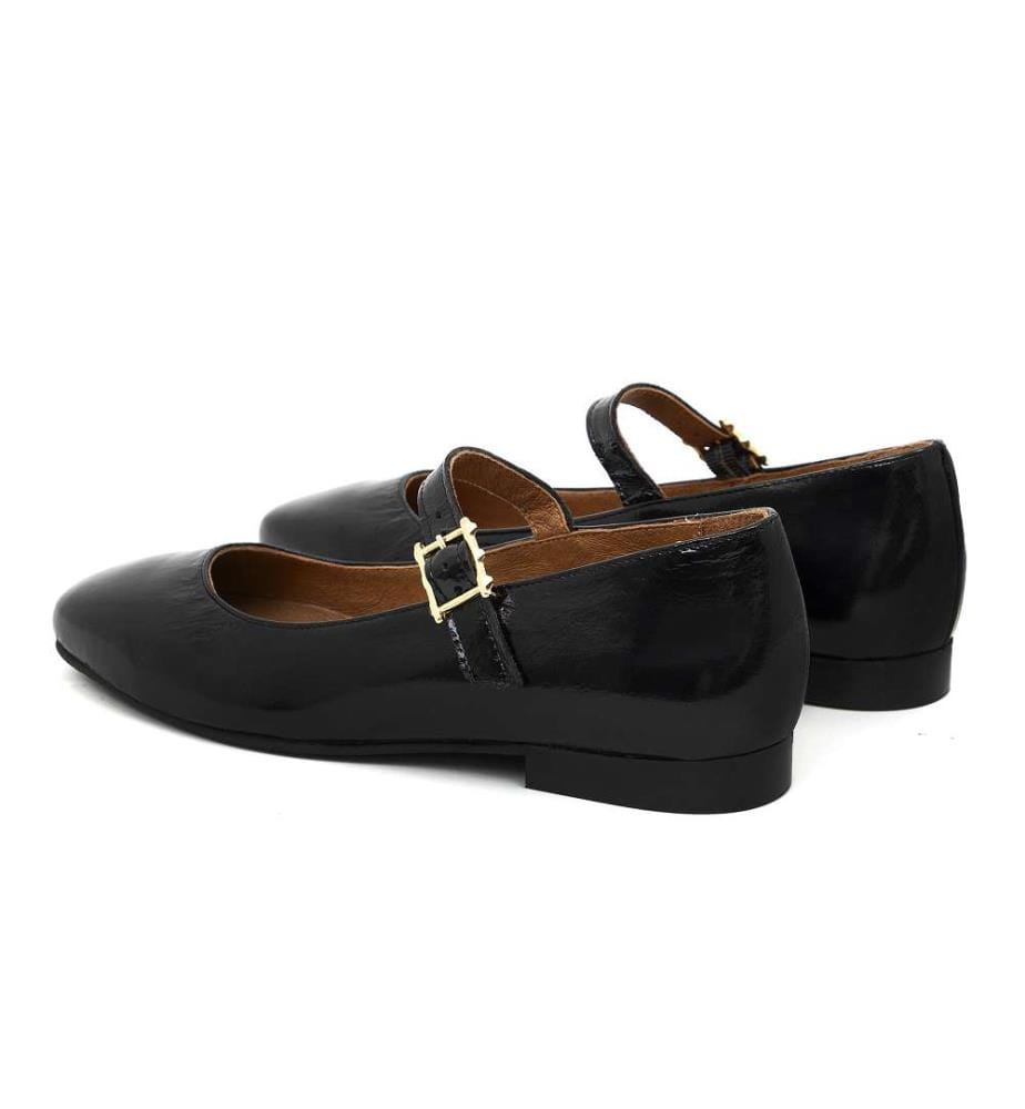 Leder-Ballett-Flat - Schwarz