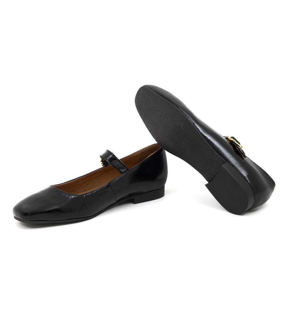 Leder-Ballett-Flat - Schwarz