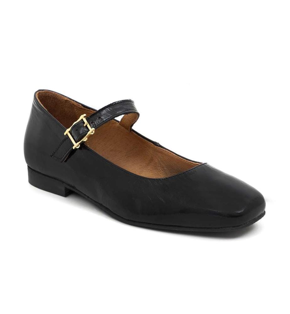 Leder-Ballett-Flat - Schwarz