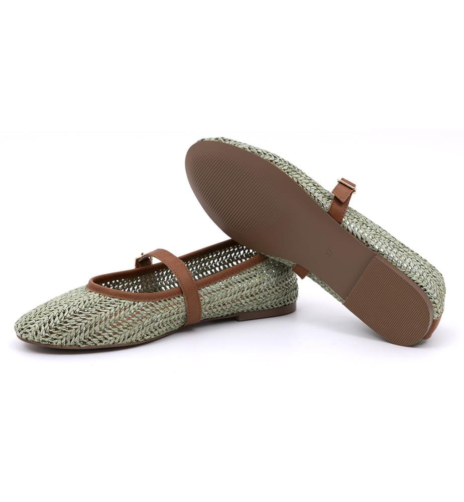 Ballett-Flachmann aus natürlichem Raffia - Grün