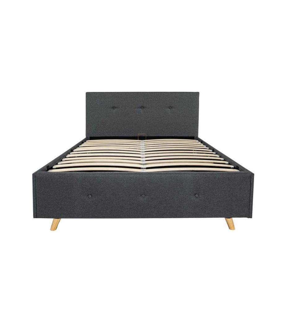 Letto matrimoniale Luléa 140x190cm con rete in tessuto e testiera imbottita - Grigio