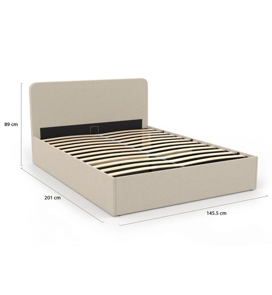 Lit Coffre en Tissu et Tête de Lit Arrondie Louise 140x190cm - Beige