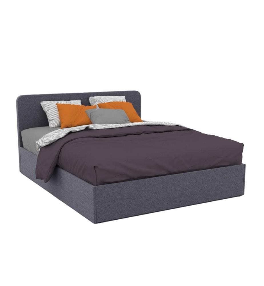 Lit Coffre en Tissu et Tête de Lit Arrondie Louise 160x200cm - Gris