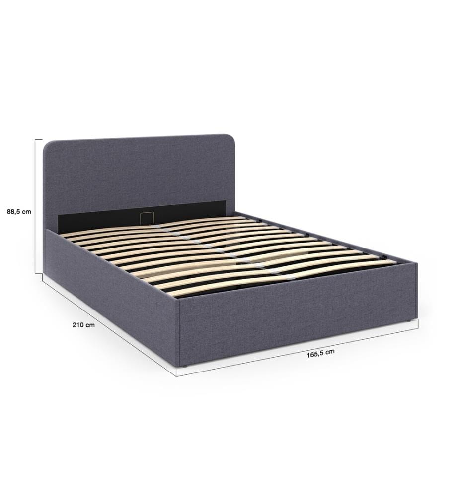 Lit Coffre en Tissu et Tête de Lit Arrondie Louise 160x200cm - Gris